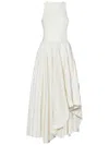 Alexander Mcqueen Ivory Cotton Jersey Maxi Dress With Asymmetric Viscose Skirt In White