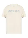 Alexander Mcqueen Men Cotton T-shirt With A Flocked Logo Printed In White