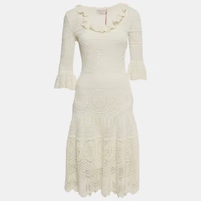 Pre-owned Alexander Mcqueen Ivory Crochet Frill Midi Dress S In White