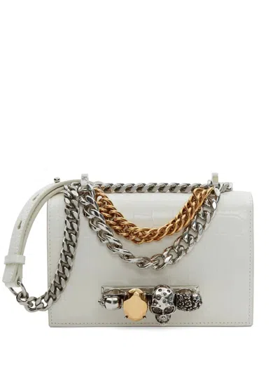 Alexander Mcqueen Mini Jewelled Satchel With Chain In Ivory