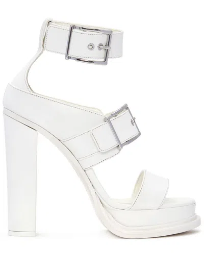 Alexander Mcqueen Ivory Leather Boxcar Sandals For Women In Silver