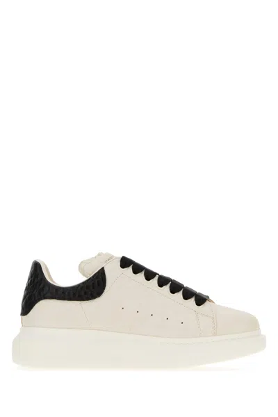 Alexander Mcqueen Ivory Leather Sneakers With Black Leather Heel In White