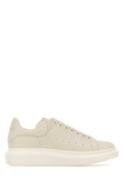 Alexander Mcqueen Ivory Leather Sneakers With Ivory Leather Heel In Animal Print