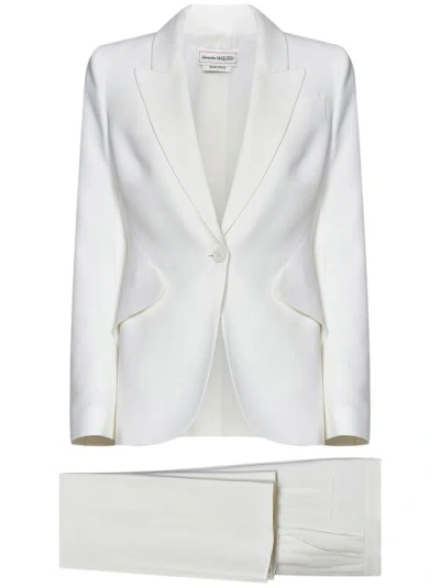 Alexander Mcqueen Ivory Thin Crepe Suit In White