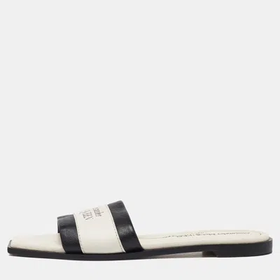 Pre-owned Alexander Mcqueen Ivory/black Leather Flat Slides Size 37 In White