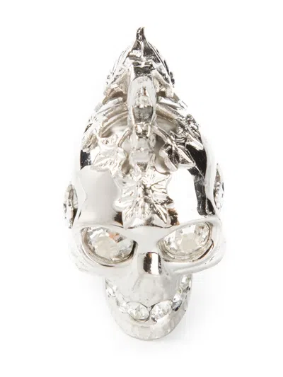 Alexander Mcqueen Ivy Skull Cocktail Ring In Metallic