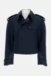 Alexander Mcqueen Wool Trench Coat Cropped Length In Blue