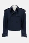 Alexander Mcqueen Wool Trench Coat Cropped Length In Blue
