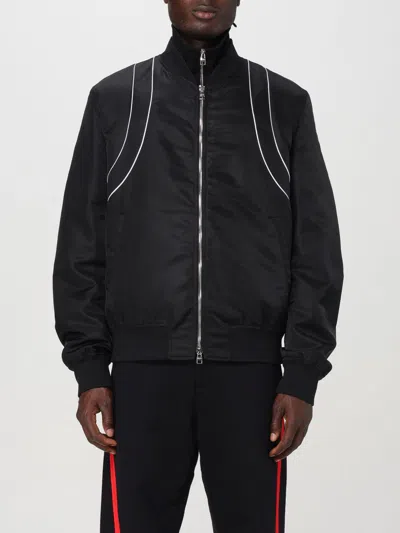 Alexander Mcqueen Solid Colour Nylon Bomber Jacket With Contrasting Details In Black