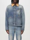 Alexander Mcqueen Denim Jacket With Suede Collar In Blue