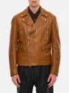 Alexander Mcqueen Essential Leather Biker Jacket In Tabak