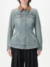 Alexander Mcqueen Alexander Mc Queen Light Blue Washed Denim Jacket With Ruffles In Indigo
