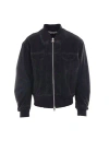 Alexander Mcqueen Black Bomber Jacket With Ghostwash Print In Cotton Denim Man In Black