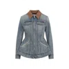 Alexander Mcqueen Corduroy Collar Peplum Denim Jacket Clothing In Blue
