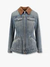 Alexander Mcqueen Peplum Corduroy-trimmed Denim Jacket In Blue