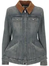 Alexander Mcqueen Corduroy Collar Peplum Denim Jacket Clothing