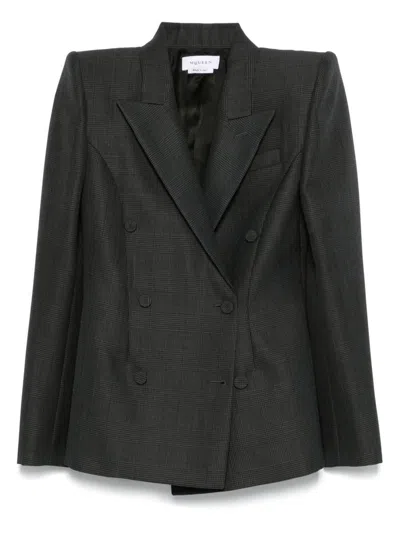 Alexander Mcqueen Structured Double Breasted Jacket With Padded Shoulders In Black