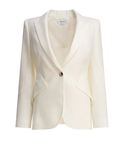 Alexander Mcqueen White Tailored Jacket With Structured Lapels In Neutral