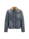 Alexander Mcqueen Denim Jacket With Suede Collar In Blue