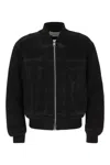 Alexander Mcqueen Black Bomber Jacket With Ghostwash Print In Cotton Denim Man In Black