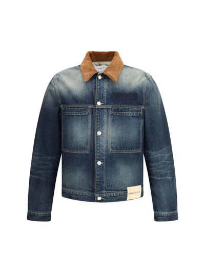 Alexander Mcqueen Corduroy-collar Denim Jacket In Blue