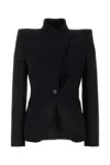 Alexander Mcqueen Womens Black Cavalry Padded-pointed-shoulders Slim-fit Wool Blazer In Black