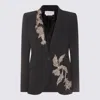 Alexander Mcqueen Floral Crystal One-button Crepe Blazer In Black