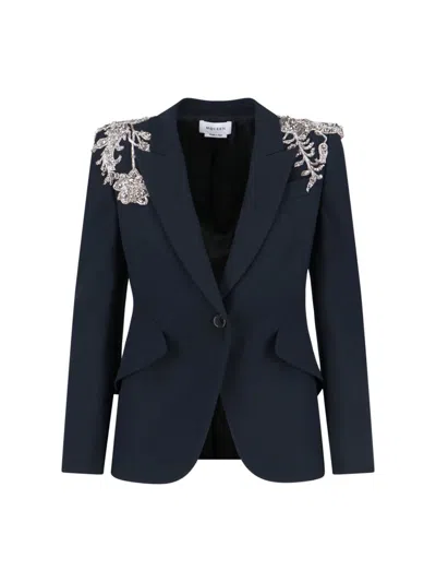 Alexander Mcqueen Mcqueen Silver Tattoo Peak Shoulder Blazer In Black