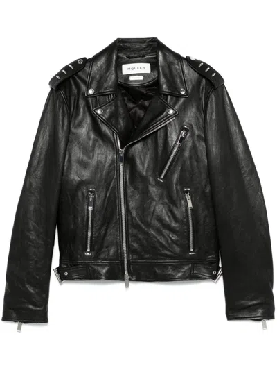 Alexander Mcqueen Piercing Leather Jacket In Black
