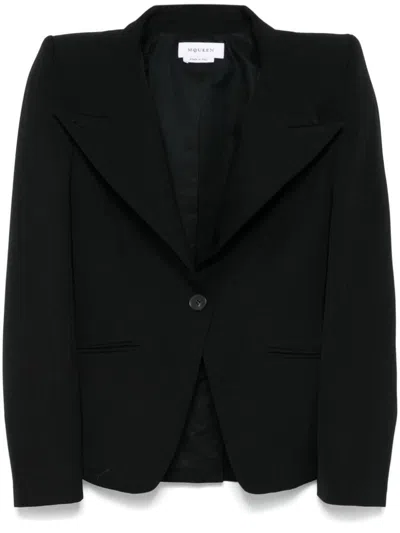 Alexander Mcqueen Double-breasted Wool Blazer In Black