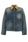 Alexander Mcqueen Denim Jacket With Suede Collar In Blue