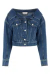 Alexander Mcqueen Stonewashed Denim Crop Jacket In Blue
