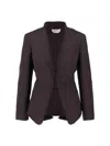 Alexander Mcqueen Mcqueen Raw Edge Wool Canvas Peplum Blazer In Brown