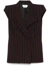 Alexander Mcqueen Double Breasted Pinstripe Sleeveless Jacket In Nero E Bordeaux