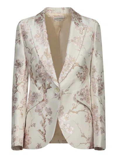 Alexander Mcqueen Floral Pattern Single Breasted Blazer In Pink