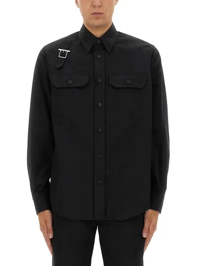 Alexander Mcqueen Cotton Blend Essential Shirt For Men In Black