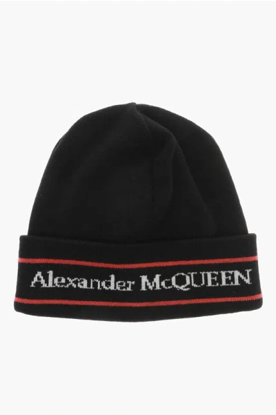 ALEXANDER MCQUEEN JACQUARD LOGO CASHMERE BEANIE