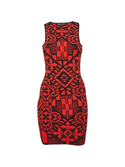 Pre-owned Alexander Mcqueen Jacquard Mini Dress In Red