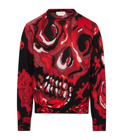 Alexander Mcqueen Jacquard Skull Sweater In Red