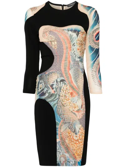 Alexander Mcqueen Japanese-style Print Mini Dress In Black
