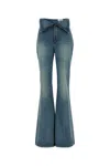 Alexander Mcqueen Blue Flared Jeans With Foldover Waist And Logo Patch On The Rear In Denim Womanaa