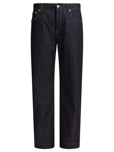 Alexander Mcqueen Cotton Denim Wide Leg Jeans In Black