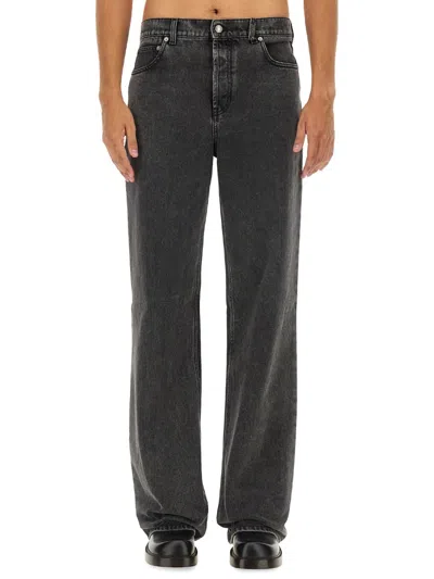 Alexander Mcqueen Metal Plate Five-pocket Straight Leg Trousers In Black