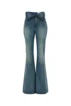 Alexander Mcqueen Blue Flared Jeans With Foldover Waist And Logo Patch On The Rear In Denim Womanaa In Blue
