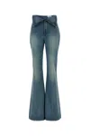 Alexander Mcqueen Blue Flared Jeans With Foldover Waist And Logo Patch On The Rear In Denim Womanaa In Blue
