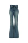 Alexander Mcqueen Blue Flared Jeans With Foldover Waist And Logo Patch On The Rear In Denim Womanaa In Blue