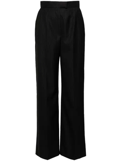 Alexander Mcqueen Navy Blue Pinstripe Tailored Wool Trousers