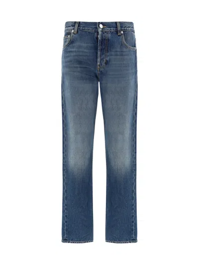 Alexander Mcqueen Mcqueen Skull Straight Leg Jeans In Blue Washed