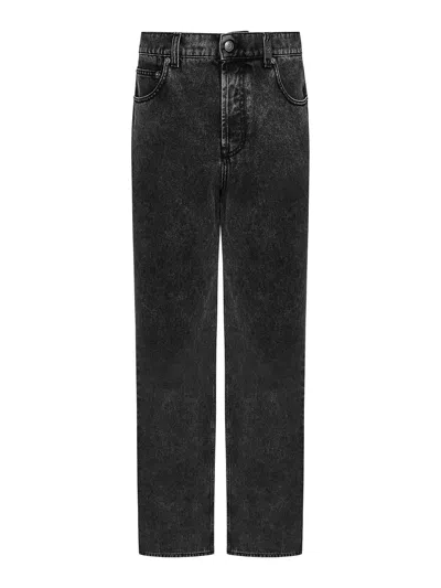 ALEXANDER MCQUEEN BLACK FADED COTTON DENIM BAGGY JEANS
