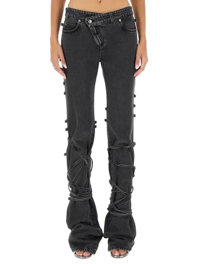 Alexander Mcqueen Jeans With Knotted Detail In Cotton Denim In Yellow